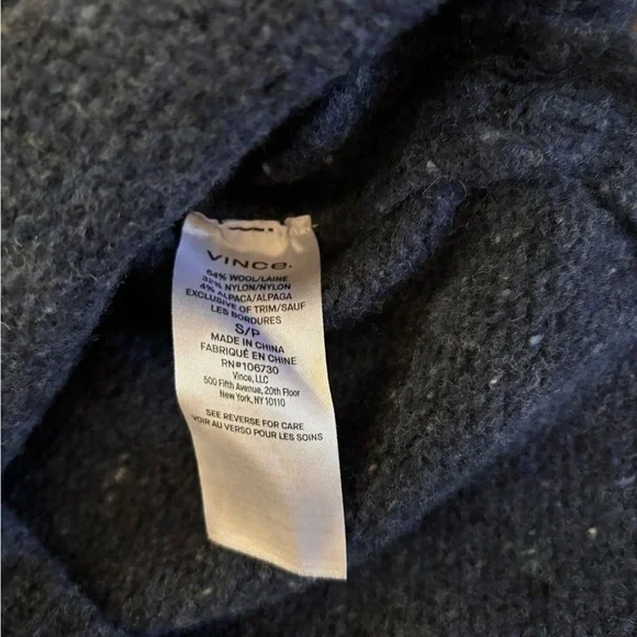 Vince Crew Neck Knit Sweater Asymmetric Split Hem Speckled Marine Navy Blue - Picture 6 of 6